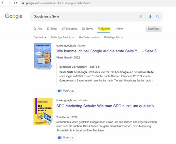 Google erste Seite Buch nun auch bei Google Books auf 1. Platz